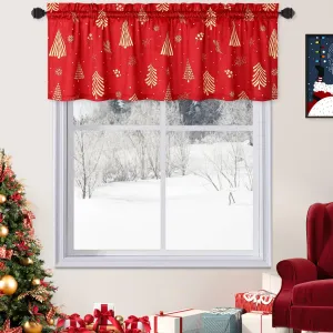 Christmas Kitchen Valance Curtains for Windows, Velvet Short Curtains, Christmas Decoration Cafe Curtains, Thermal Insulated Room Darkening Curtain (Red, 52" W x 15" L, Set of 1)