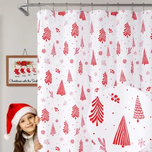 Christmas Shower Curtain, Floral Shower Curtains for Bathroom, Christmas Decorations Fabric Curtains, Water Resistant, Machine Washable (White, 72x72 Inches)