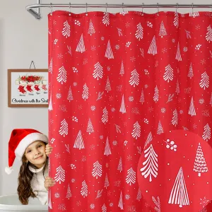 Christmas Shower Curtain for Bathroom, Floral Christmas Decorations Fabric Shower Curtains, Water Resistant, Machine Washable (Red, 72x72 Inches)