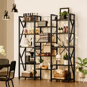 Triple Wide 5 Tier Bookshelf, Industrial Tall Bookshelf with Open Display Shelves, Metal Frame, Stable & Durable, Living Room, Bedroom, Home Office