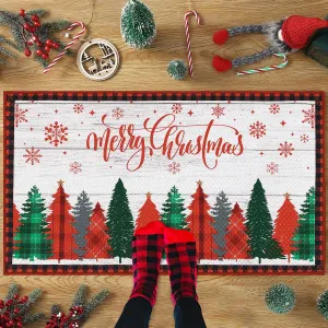 Merry Christmas Decorative Doormat 17x29 Non-Slip Low-Profile Buffalo Plaid Welcome Mat for Indoor Outdoor Entrance Doormat Xmas Winter Welcome Door Mat
