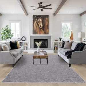 Shag Area Rug 9x12 Vintage Contrast Floral Shaggy Rug Soft Thick Plush Non-Slip Indoor Carpet Light Grey