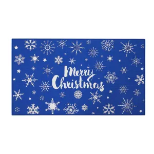 Christmas Doormat Merry Christmas Door Mat Blue Snowflakes Non-Slip Indoor Outdoor Front Door Doormat Living Room Bedroom Entrance Rug Kitchen Floor Mat Home Festive Decoration 17" x 29"