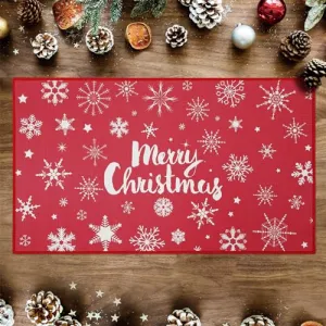 Christmas Doormat Merry Christmas Door Mat Red Snowflakes Non-Slip Indoor Outdoor Front Door Doormat Living Room Bedroom Entrance Rug Kitchen Floor Mat Home Festive Decoration 17" x 29"