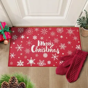 Christmas Doormat Merry Christmas Door Mat Red Snowflakes Non-Slip Indoor Outdoor Front Door Doormat Living Room Bedroom Entrance Rug Kitchen Floor Mat Home Festive Decoration 20" x 32"