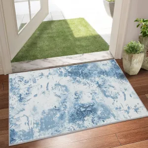 Washable Soft Area Rug, 3x5 Modern Abstract Design Rugs, Stain Resistant Foldable Carpet Non-Shedding Floor Mat with Non-Slip Backing, for Living Room Bedroom Dining Room Office, Blue