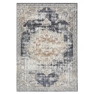 8x10 Vintage Washable Area Rug, Oriental Medallion Printed Indoor Rugs, Low Profile Pile Rubber Backing Ideal for Living Room Dining Room Bedroom Office