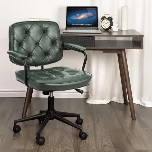 Office Desk Chair, Living Room Chair with Armrest, Height Adjustable, 360°Rolling Swivel, Mid Support Back, Green