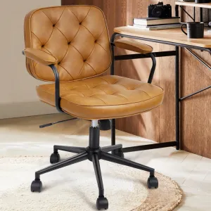 Office Chair Ergonomic Desk Chair with Mid Back Support Armrest, Height Adjustable, PU Leather, Rolling Swivel