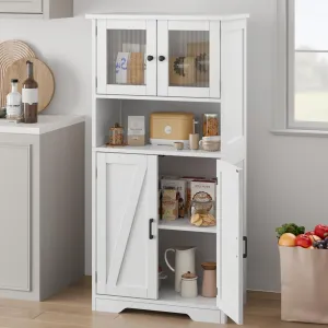 Farmhouse Freestanding Bathroom Storage Cabinet with Glass Doors and Adjustable Shelves, White