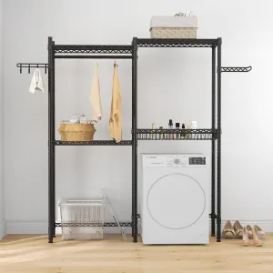 Over Washer and Dryer Storage Shelf - Heavy Duty 4-Tier Adjustable Height - Iron Pipe - Rust Resistant - Laundry Room/Bathroom