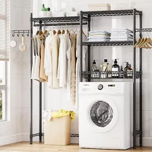 Over The Washer and Dryer Storage Shelf- Laundry Room Organization Space Saving Laundry Drying Clothes Racks Heavy Duty Adjustable Height Bathroom Shelf for Home Decor 61.02 * 13.78 * 74.8