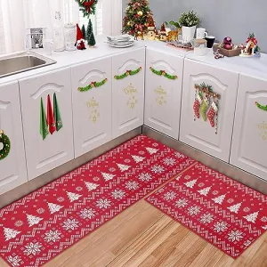 Washable Kitchen Mat Christmas Kitchen Runner Mat Sets Xmas Decorative Kitchen Mats Non Skid Boho Kitchen Floor Mats for Kitchen Laundry Sink Under Door, 17"x29"+17"x47"