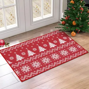 Christmas Doormat Xmas Holiday Boho Style Christmas Tree and Snowflake Welcome Mat for Home Decoration Non Slip Door Mat Decorative Outdoor Indoor Entrance Floor Mat, 17 x 29 Inch