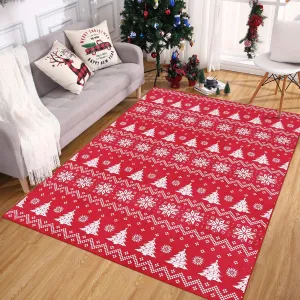 Christmas Area Rug 8x10 Snowflake Xmas Tree Pattern Boho Floor Cover Machine Washable Non Slip for Kitchen Living Room Bedroom