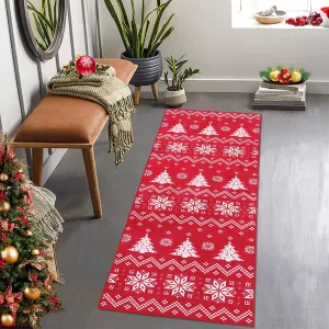 Christmas Runner Rug Snowflake Xmas Tree Boho Hallway Area Rug, Machine Washable, Non-Slip, Polyester, 2x6 Feet, Festive Decor