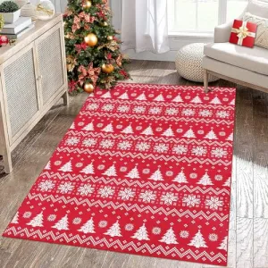 Christmas Area Rug 5x7 Snowflake Xmas Tree Boho Floor Cover Machine Washable Non Slip Polyester for Kitchen Bathroom Living Room