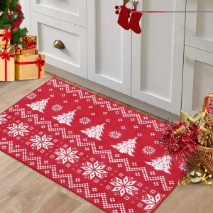 Christmas Door Mat 2x3 Area Rug Small Rugs Non-Slip Washable Door Entrance Distressed Mat Front Door Throw Floor Carpet for Bedroom,Red Kitchen Bathroom Office