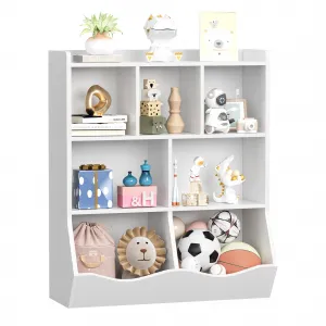 7-Cubby Wood Toy Storage Organizer Kids Bookshelf, White