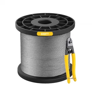 500FT 1/8" T316 Stainless Steel Cable, 7 x 7 Strands Construction, Come with a Cutter, for DIY Balustrades, Stair Cabling Project, Deck Railing, Porch Fence, String Lights Hanging Wire