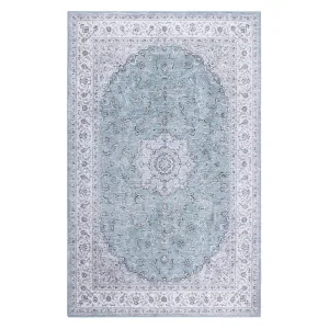 Boho Distressed Runner Rug Mat Machine Washable Vintage Entryway Runner Rug Indoor Low-Pile Non-Slip Waterproof Hallway Runner Rug Mat for Home Office, 2' x 8' Blue