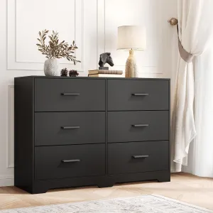 Chest of Drawers with 6 Drawers, Modern Drawer Dresser Durable Structure with Deep Drawers,Anti-Tipping Device for Home,Office, Living Room In Black