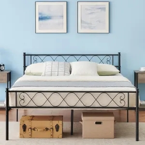 Queen Metal Bed Frame with Heart Design, Sturdy Platform, Noise-Reducing Foam, Under-Bed Storage, Easy Assembly, Black