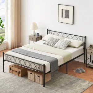 King Bed Frame with Headboard & Footboard, Sturdy Metal Platform, Heart Design, No Box Spring, Under Bed Storage, Easy Assembly, Black