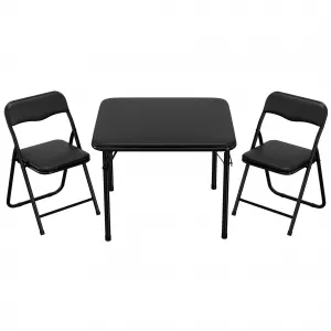 Boys and Girls Folding Table and Chairs Set of 3, Portable Table and Chair with PU Soft Cushion,Suitable for Eating,Reading and Playing, Black