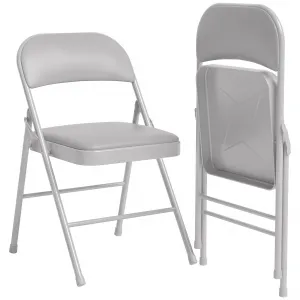 Folding Chairs 2 Pack with Padded Cushion and Back, Metal Frame, 350 lbs Capacity, Foldable, Portable, Indoor/Outdoor, Grey