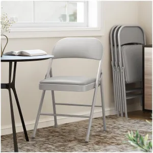 Folding Chairs 4 Pack with Padded Cushion and Back, Metal Frame, Holds Up to 350 Pounds, Foldable, Portable, Indoor/Outdoor, Grey