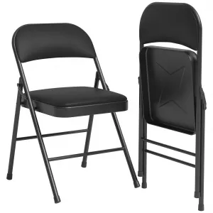 Folding Chairs 2 Pack with Padded Cushion and Backrest, Metal Frame, 350 lbs Capacity, Portable, Indoor/Outdoor, Black