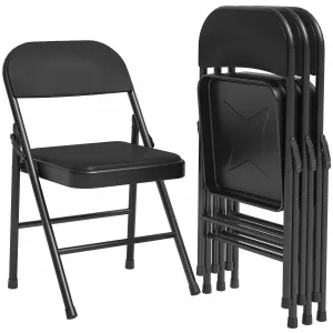 Folding Chairs Set of 4, PU Upholstered, Metal Frame, 350 lbs Capacity, Portable, Dining Room, Office, Camping