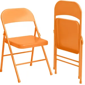 Folding Chairs 2 Pack, Foldable Chairs with Metal Frame Hold Up to 350 Pounds, Portable Orange Folding Chairs Suitable for Dining Room, Living Room, Office, Indoor and Outdoor Events