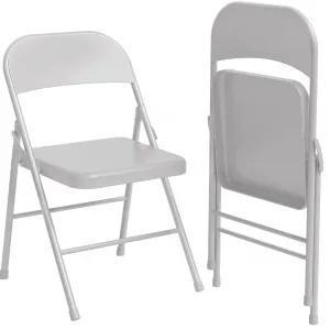 Folding Chairs 2 Pack, Foldable Chairs with Metal Frame Hold Up to 350 Pounds, Portable Grey Folding Chairs Suitable for Dining Room, Living Room, Office, Indoor and Outdoor Events