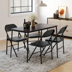 Folding Chairs Set of 4, Foldable Chairs with Metal Frame Hold Up to 350 Pounds, Portable Black Folding Chairs Suitable for Dining Room, Living Room, Office, Camping