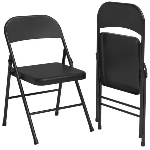 Folding Chairs 2 Pack, Foldable Chairs with Metal Frame Hold Up to 350 Pounds, Portable Black Folding Chairs Suitable for Dining Room, Living Room, Office, Indoor and Outdoor Events