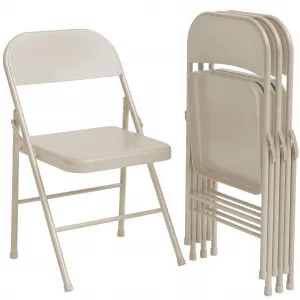 Folding Chairs Set of 4, Foldable Chairs with Metal Frame Hold Up to 350 Pounds, Portable Black Folding Chairs Suitable for Dining Room, Living Room, Office, Camping - Beige