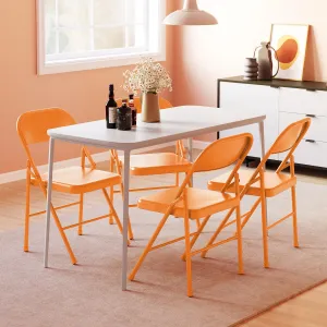 Folding Chairs Set of 4, Foldable Chairs with Metal Frame Hold Up to 350 Pounds, Portable Black Folding Chairs Suitable for Dining Room, Living Room, Office, Camping - Orange