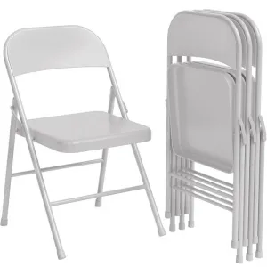 Folding Chairs 4 Pack, Foldable Chairs with Metal Frame Hold Up to 350 Pounds, Portable Grey Folding Chairs Suitable for Dining Room, Living Room, Office, Indoor and Outdoor Events