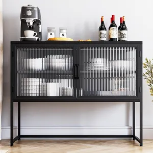 Buffet Cabinet with Glass Doors, Adjustable Shelves, Metal Frame, Storage for Kitchen, Living Room, Dining Room, Black