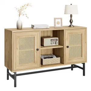 Sideboard Buffet Cabinet with Storage, Rattan Storage Cabinet with 2 Doors and Open Shelf, Multifunctional Cupboard for Living Room, Hallway, Kitchen, Natural