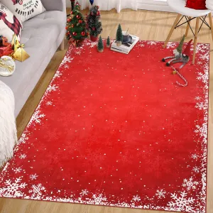 Bedroom Area Rug 4x6 Indoor Xmas Area Rug Non-Slip Fllor Carpet Christmas Decorative Area Rug Boho Snowflake Area Rug Washable Area Rug for Bedroom Living Room Kitchen Nursery, Red 4' x 6'