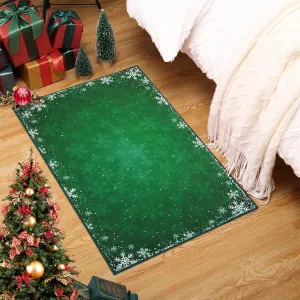Christmas Door Mat 2x3 Mat Xmas Bath Mat Non-Slip Kithcen Rug Washable Entryway Rug Small Abstract Carpet Winter Doormat Rubber Back Snowflake Doormats for Indoor Outdoor 2'x3' Green