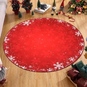 Christmas Round Rug 3FT Christmas Rug Living Room Rug Washable Non Slip Bedroom Decor Red Snowflake Christmas Area Rug Small Kids Rug Soft Low Pile Stain Resistant Carpet Round 3'x3' Red