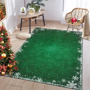 Christmas Area Rug 5x7 Rug for Living Room Rug Xmas Snowflake Modern Rug for Bedroom Aesthetic Washable Rug Non Slip Carpet Stain Resistant Carpet for Nursery Dining Room 5'x7' Green