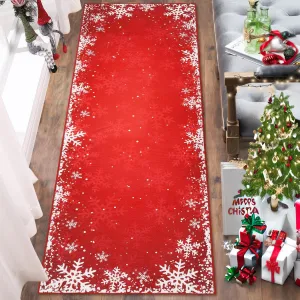 2x6 Rug Runner Washable Rugs Red Christmas Home Decor Snowflake Entry Mat Kitchen Mat Non Slip Carpet Bathroom Rugs Small Rug for Hallway Laundry, 2'x6' Red