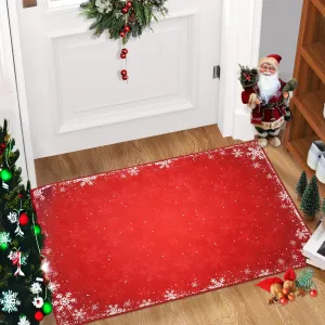 Christmas Door Mat 2x3 Rug Washable Rugs Red Christmas Home Decor Snowflake Entry Mat Kitchen Mat Non Slip Carpet Bathroom Rugs Small Rug, Red 2'x3'
