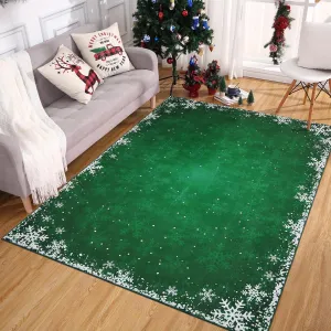 Christmas Area Rug 4x6 Washable Rug Xmas Snowflake Rug Solid Green Rug Holiday Decorative Rug Kitchen Washable Non Slip Soft Low Pile Carpet for Living Room Bedroom Dining Room Home Decor