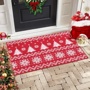 2x3 Christmas Entryway Doormat Non-Slip Indoor Throw Rug Xmas Decorative Floor Carpet Washable Front Door Welcome Area Rug Farmhouse Rug for Bedroom Living Room Kitchen Nursery, Red 2' x 3'